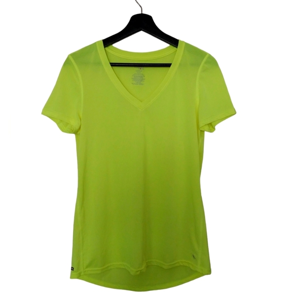 Danskin Now Neon Green Short Sleeves V Neck Semi Fitted Pullover T Shirt Sz M - Picture 1 of 6